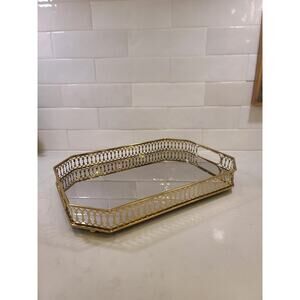 BRASS FINISH HEXAGON MIRRORED TRAY VANITY PERFUME CHIC LUXURY Gallery Display